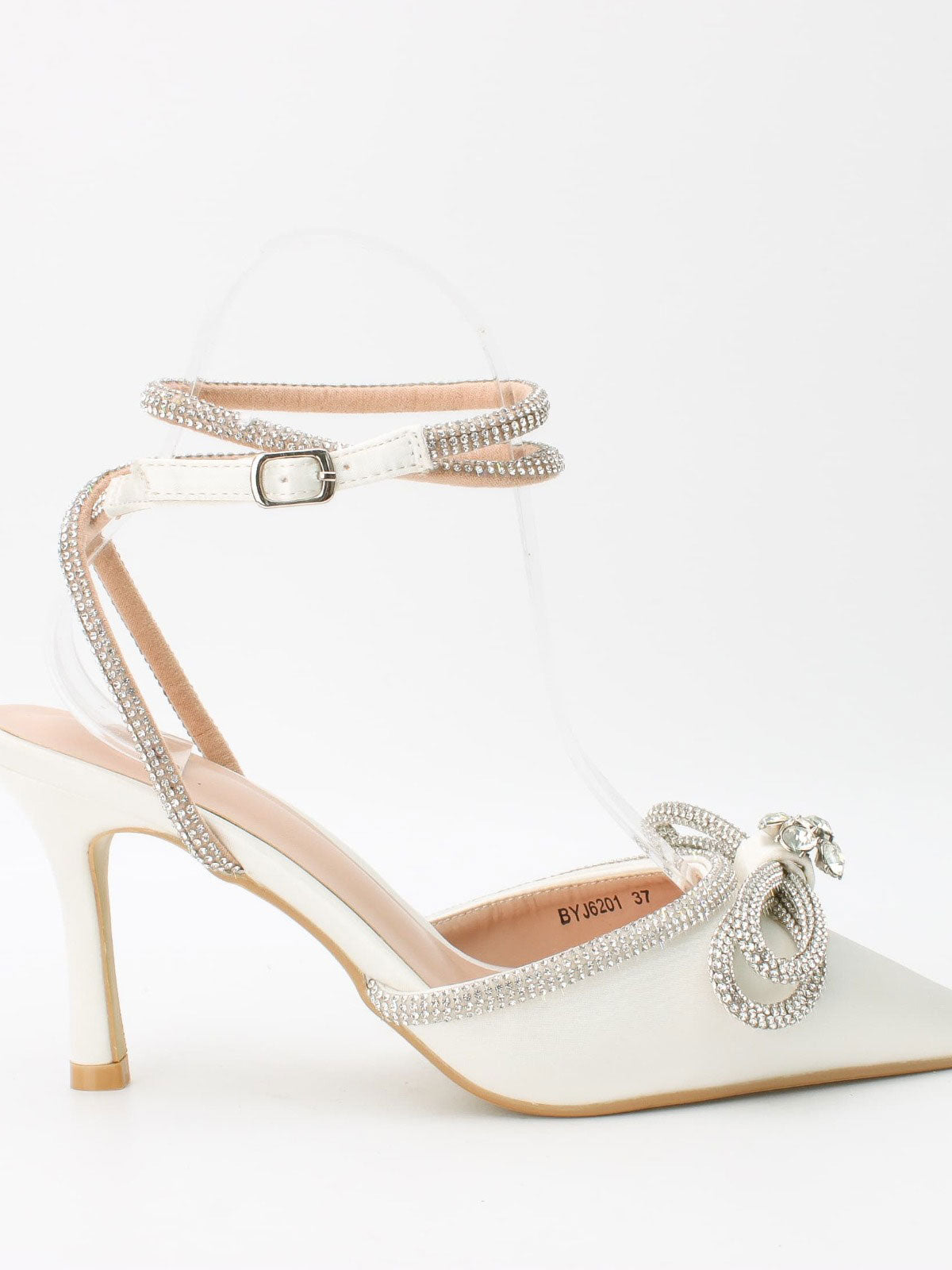 Natalie - Stilettos med rosett och rem som är utsmyckade med imiterad gjutning - Pink